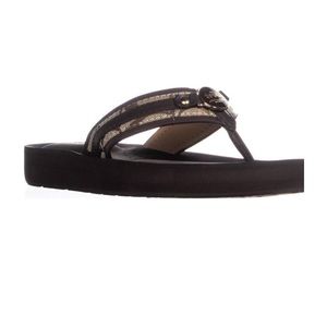 Coach Jasmine Brown Leather Thong Platform Sandal
